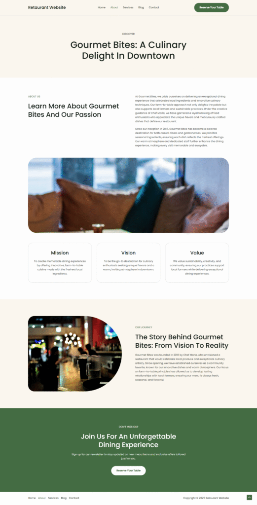 restaurant website about page