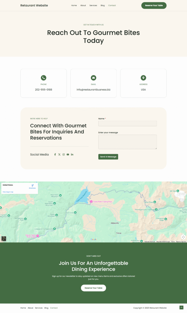 restaurant website contact page