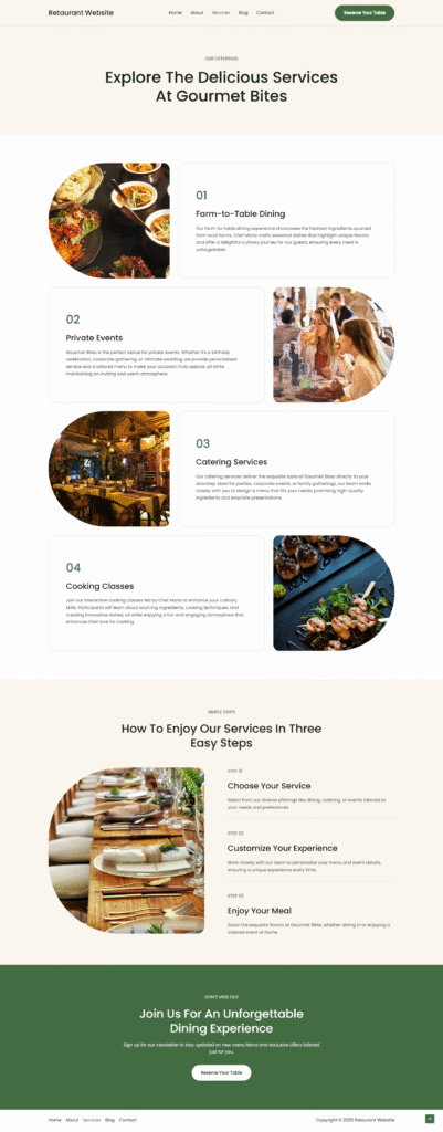 restaurant website services page